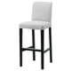 Option: BERGMUND grey bar stool. Black metal legs, cushioned seat & back, modern design.
