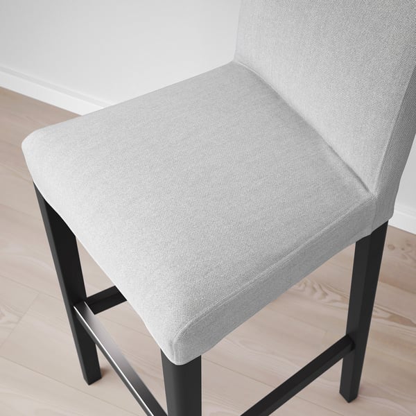 Modern grey bar stool with sleek design and comfortable upholstery.