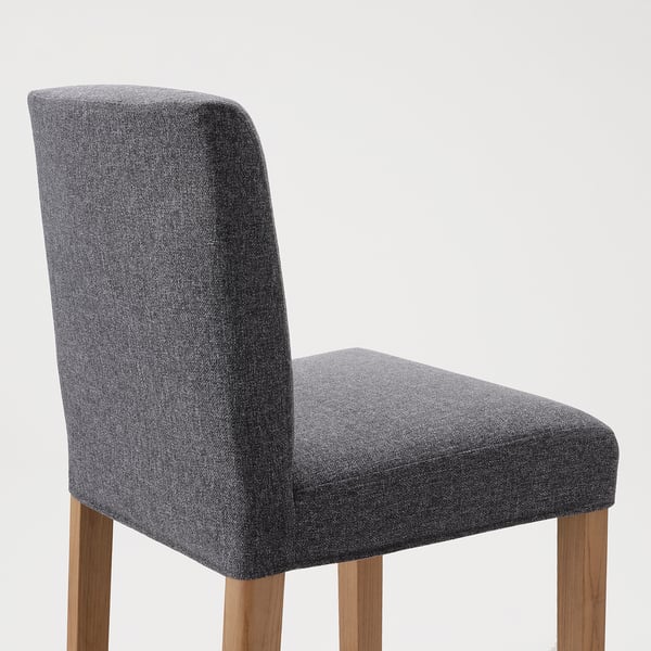 Gray upholstered bar stool with wooden legs, comfy and stylish.