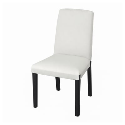 BERGMUND white chair, sleek modern design, padded seat and back, four wooden legs.