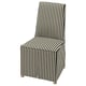 Black and white striped modern dining chair with wooden legs.