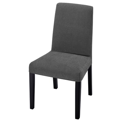 BERGMUND chair, dark grey, upholstered, straight lines, wooden legs, modern design.