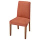 An orange IKEA BERGMUND chair with a wooden frame, corduroy-like texture, and a high back for comfort.