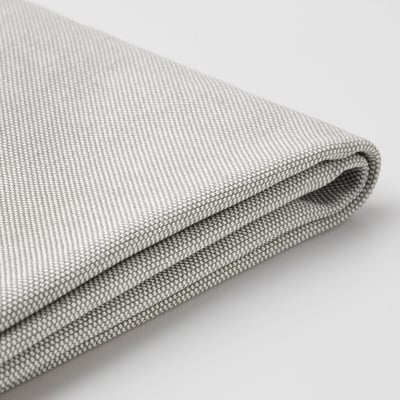 Close-up of BERGMUND fabric, showing soft, durable texture. Light gray color, tightly woven for comfort and durability.