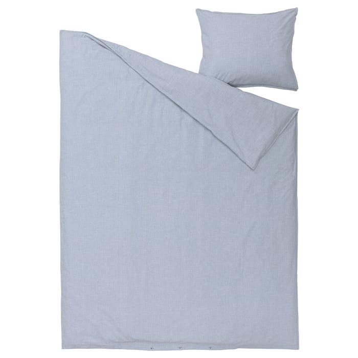 BERGPALM duvet cover and pillowcase, blue/striped, 150x200/50x60 cm