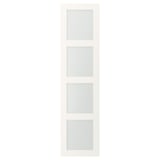 This image shows a BERGSBO white door with frosted glass panels. It a modern square design, framed in fibreboard with a clean, minimalist look.