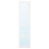White vertical cabinet with mirrored glass doors, soft-close hinges.