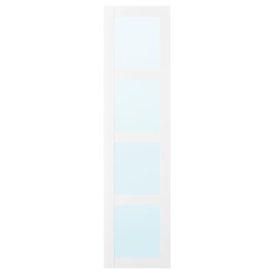 BERGSBO mirror door, white, with three rectangular sections, framed, provides space efficiency.
