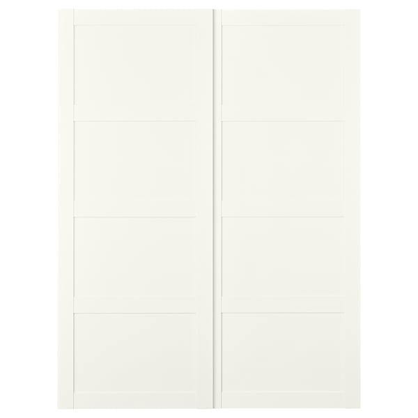 White BERGSBO sliding door: modern square fiberboard with paper foil, minimalist for small spaces.
