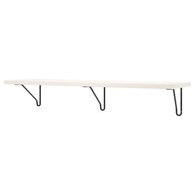 A white BERGSHULT wall shelf with two black metal brackets.