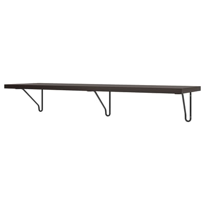 Black BERGSHULT wall shelf has a rectangular shape with two metal brackets supporting it, offering simple and stylish storage.
