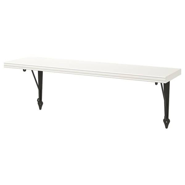 BERGSHULT white wall shelf, rectangular, supported by black metal brackets.