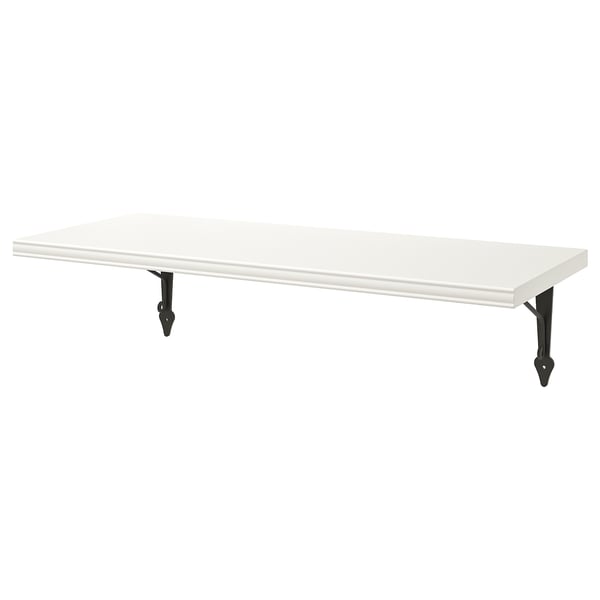 Berghsult white wall shelf, rectangular, beveled edge, metal brackets.