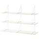 A white BERGSHULT wall shelf set with three rectangular shelves and minimalist metal brackets.
