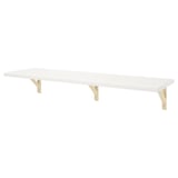 A white BERGSHULT wall shelf with beveled and smooth edges, supported by light-colored brackets.