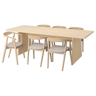 BERGSHYTTAN / STOCKHOLM Table and 6 chairs, tinted effect birch veneer/birch veneer Tresund beige, 240x93 cm