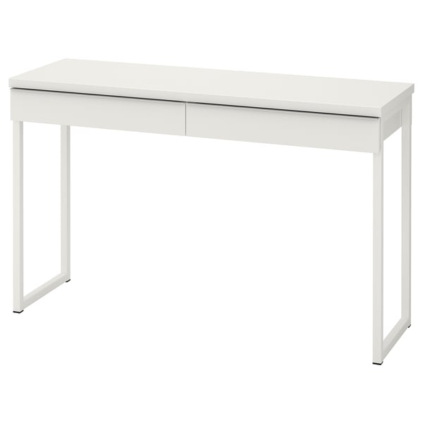 BESTÅ BURS desk: sleek white, metal and particleboard, rectangular, minimalist design.