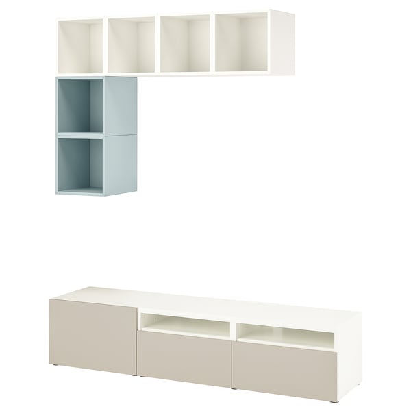 Ikea BESTÅ tv unit: modern, white, wall-mounted cubes with open and closed storage, sleek design.
