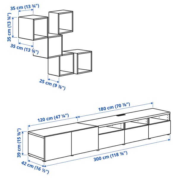 Illustration with measurements for the product: BESTÅ.