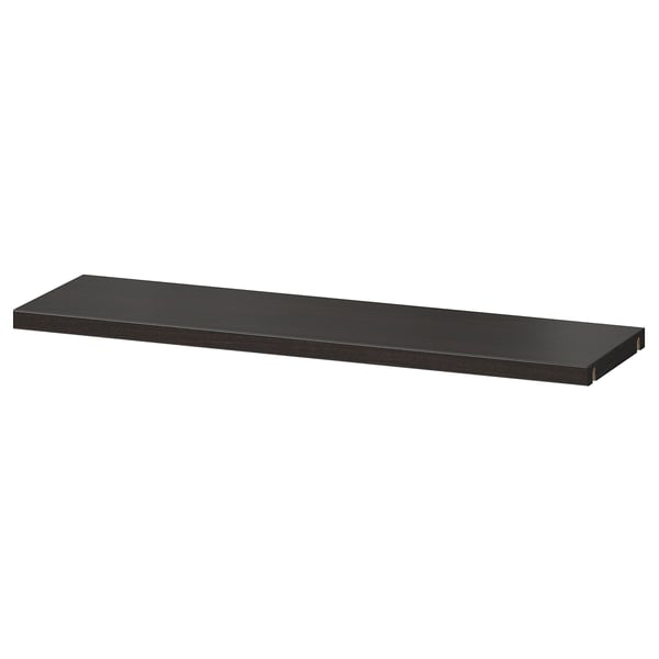 Black BESTÅ shelf; minimalist, rectangular, simple design; flat surface; wooden material.