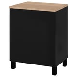 Black BESTÅ storage unit, square-shaped with light wood top and black legs.