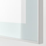 Clear, modern glass door with white frame; smooth, polished edges.