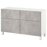 The white and gray ikea BESTÅ sideboard with sleek design, concrete effect, and ample storage.