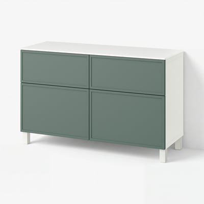 BESTÅ Storage combination w doors/drawers, white/Krukmakare dark grey-green, 120x42x75 cm