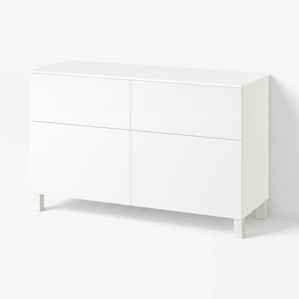 BESTÅ Storage combination w doors/drawers, white/Selsviken/Stubbarp white, 120x42x75 cm