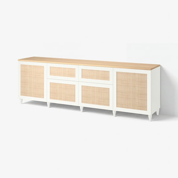 BESTÅ Storage combination, white/Studsviken woven poplar, 240x42x76 cm