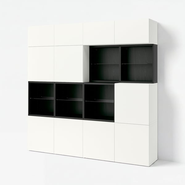 BESTÅ Storage combination with doors, black-brown/Lappviken white, 240x42x231 cm
