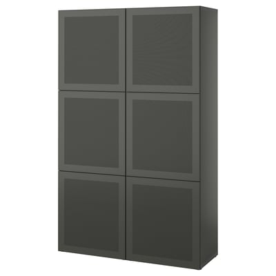 Black BESTÅ storage unit: 6 square doors, modern design, adjustable shelves & hinges.