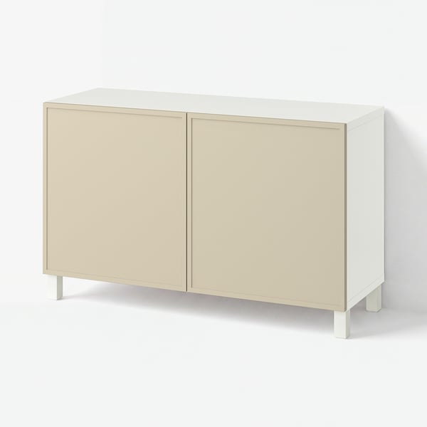 BESTÅ Storage combination with doors, Krukmakare beige/Stubbarp white, 120x42x74 cm