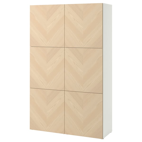 BESTÅ Storage combination with doors, white/Hedeviken ash veneer, 120x42x193 cm