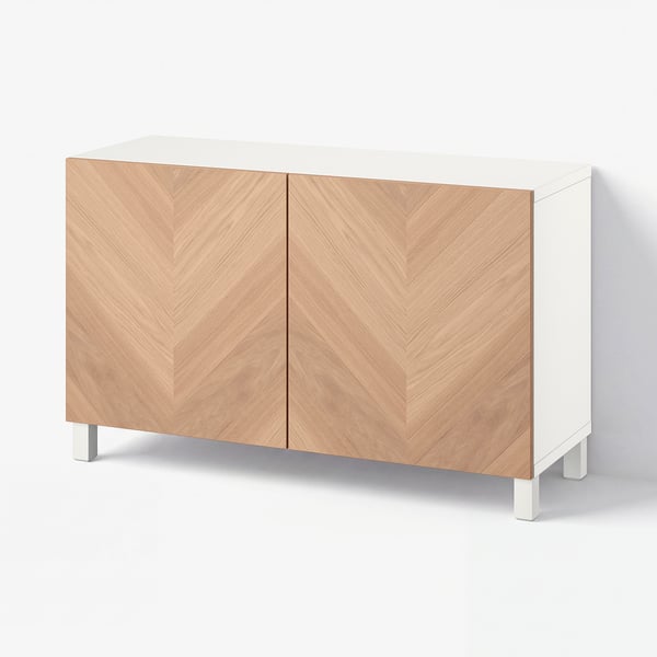 BESTÅ Storage combination with doors, white/Hedeviken/Stubbarp oak veneer, 120x42x74 cm