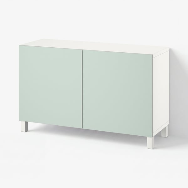 BESTÅ Storage combination with doors, white/Hjortviken/Stubbarp pale grey-green, 120x42x74 cm