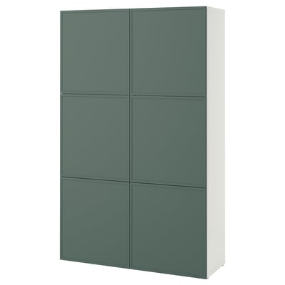 BESTÅ Storage combination with doors, white/Krukmakare dark grey-green, 120x42x193 cm