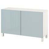 Displays a light blue and white BESTÅ sideboard with two doors and adjustable shelves, offering ample storage.