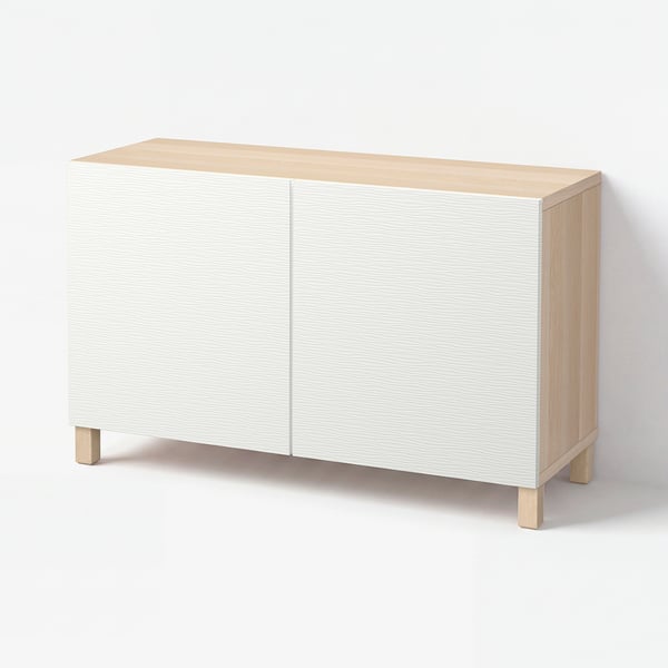 BESTÅ Storage combination with doors, white stained oak effect/Laxviken/Stubbarp white, 120x42x74 cm