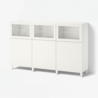 BESTÅ Storage combination with doors, white/Sutterviken/Kabbarp white clear glass, 180x42x112 cm