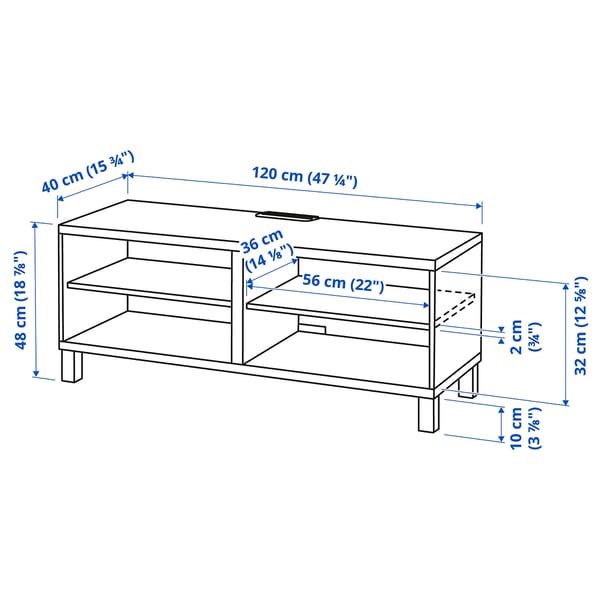 Illustration with measurements for the product: BESTÅ.
