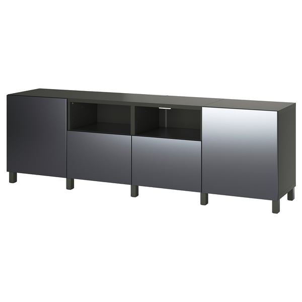 Modern dark gray BESTÅ tv stand, sleek design with adjustable shelves and hidden cable management.