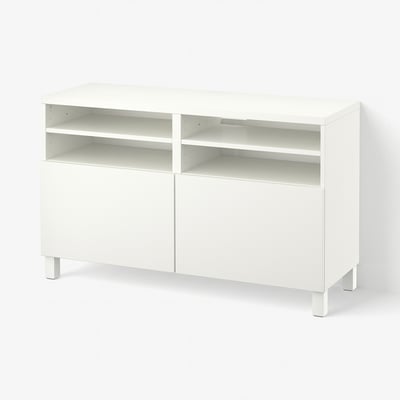 BESTÅ TV bench with doors, white/Lappviken/Stubbarp white, 120x42x74 cm