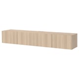 BESTÅ TV bench with doors, white stained oak effect/Lappviken white stained oak effect, 240x42x38 cm
