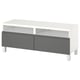 A white and gray BESTÅ tv stand with drawers and cable management.