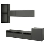 Modern dark grey BESTÅ tv unit with shelves and drawers, sleek and minimalist design.