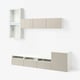 BESTÅ TV storage combination/glass doors, white/Selsviken high-gloss/beige clear glass, 300x42x211 cm