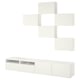 Option: White BESTÅ tv unit: modern, rectangular design with tv bench and wall cabinets. Particleboard and fiberboard.