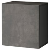 An ikea BESTÅ storage unit in dark grey, square-shaped with a sleek, modern design. It is made of particleboard and laminate.