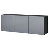 Wall-mounted BESTÅ grey cabinet with three doors.
